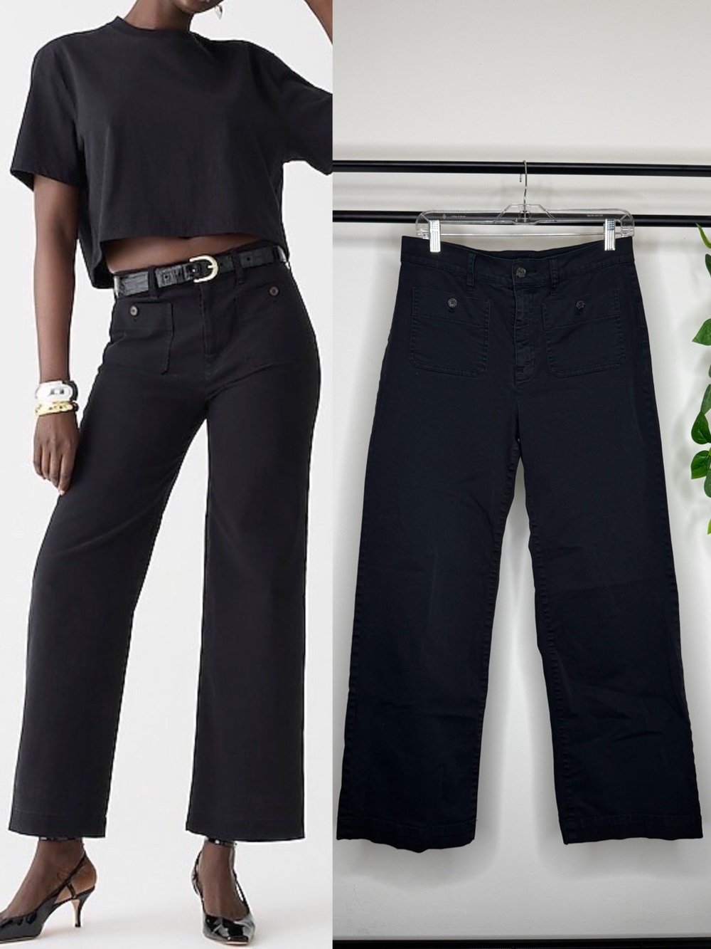 J. Crew Black Sailor Slim Wide Leg Chino Pant Cropped size 28T Tall Inseam BY638